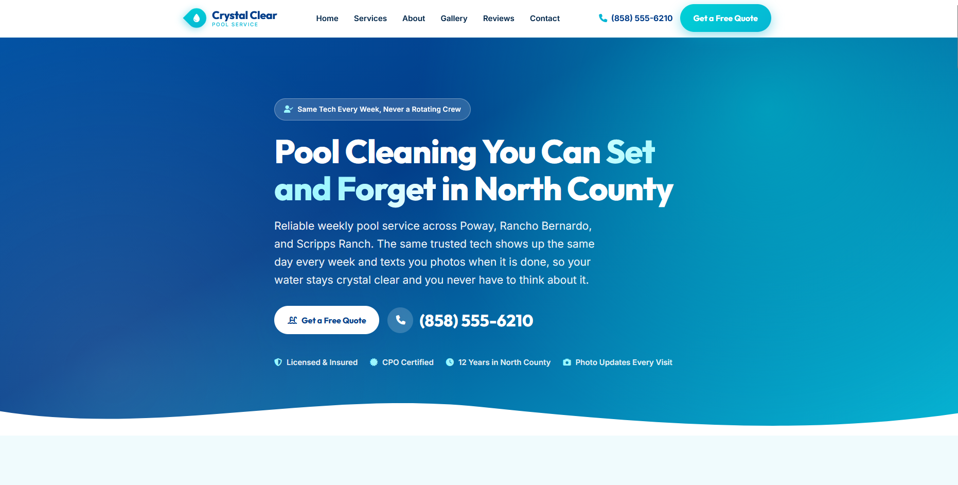 Crystal Clear Pool Service website