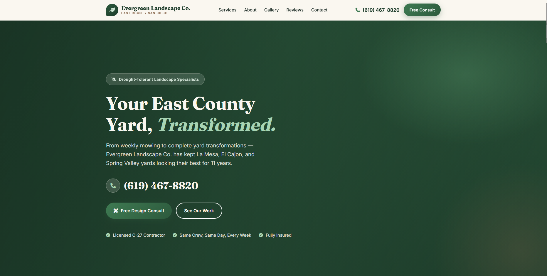 Evergreen Landscape Co website